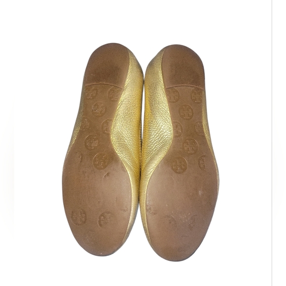 Tory Burch Women's Gold Reva Leather Slip On Round Toes Ballet Flats 7 1/2 - Picture 2 of 8